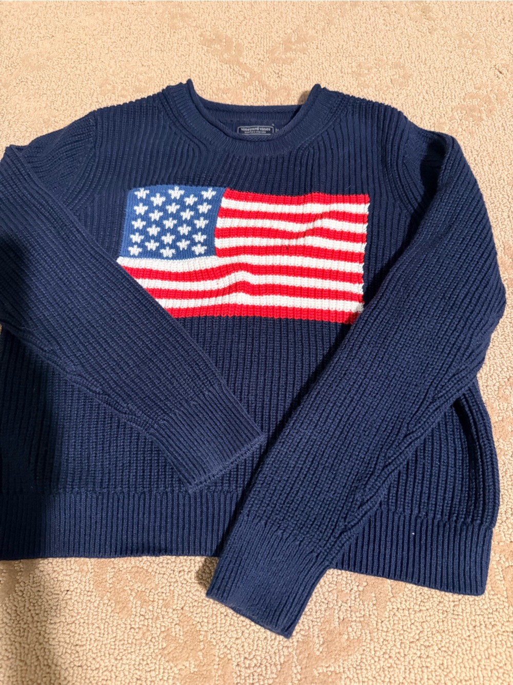 Vineyard Vines Navy Crewneck Sweater with Flag Motif